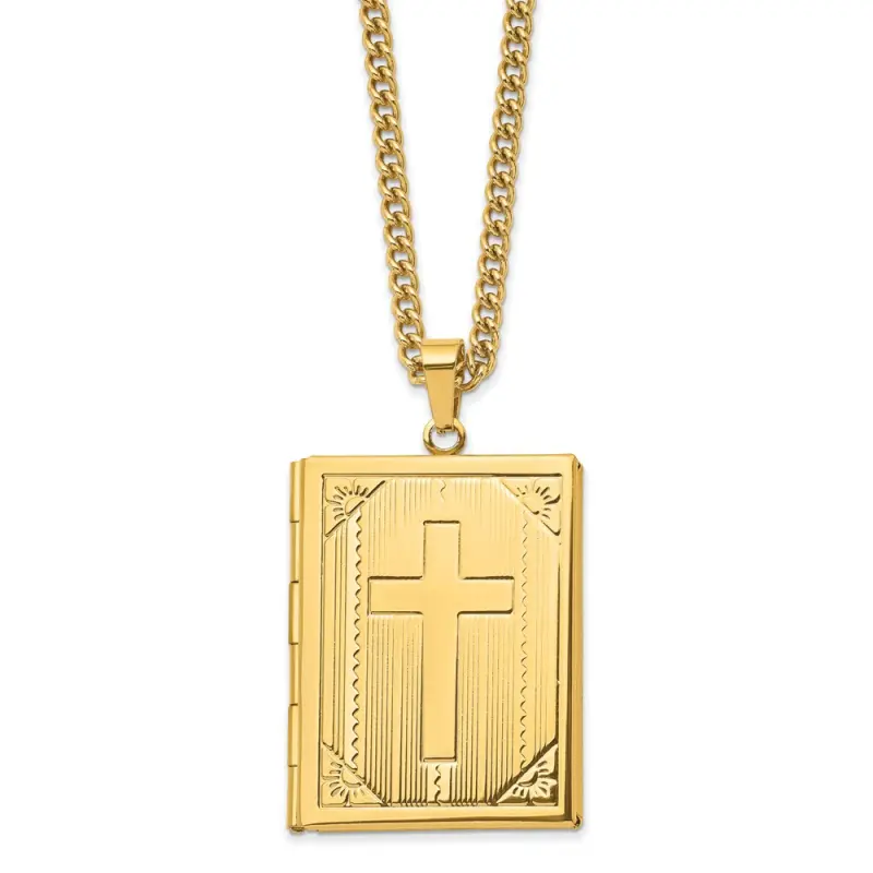chisel-stainless-steel-polished-yellow-ip-plated-cross-bible-locket-pendant-on-a-24-inch-curb-chain-necklace