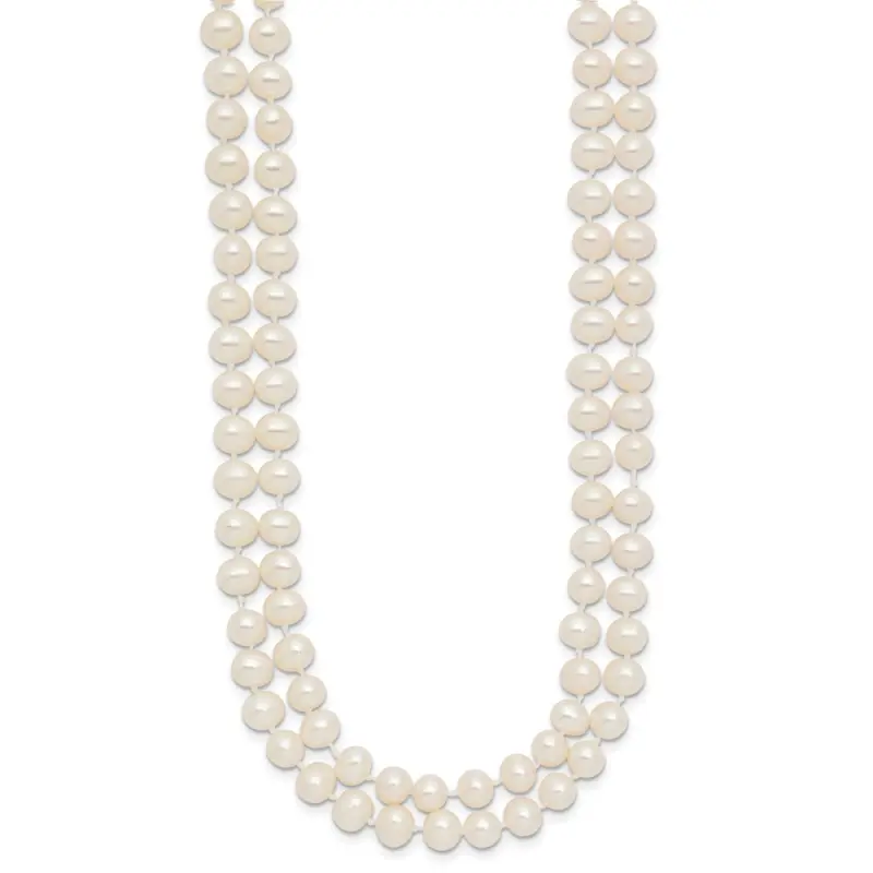 14k 5-6mm White Near Round Freshwater Cultured Pearl Double Strand 18 inch Necklace