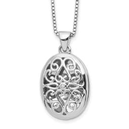 White Ice Sterling Silver Rhodium-finished 18 Inch Diamond Filigree Oval Locket Necklace with 2 Inch Extender