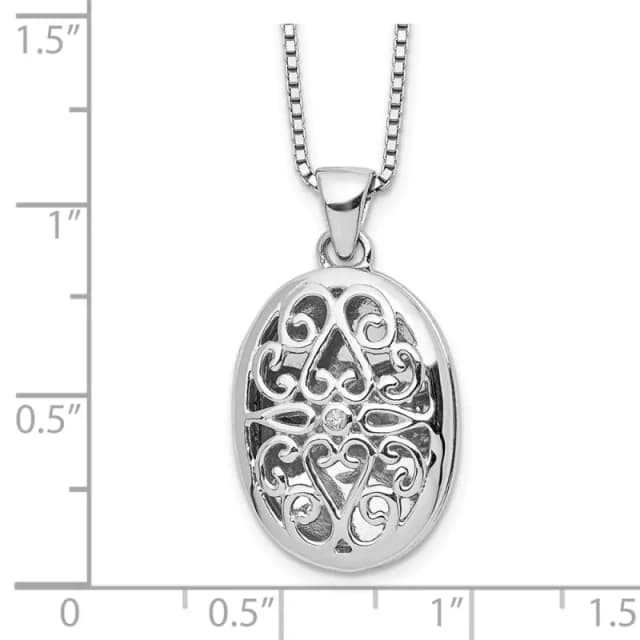 White Ice Sterling Silver Rhodium-finished 18 Inch Diamond Filigree Oval Locket Necklace with 2 Inch Extender