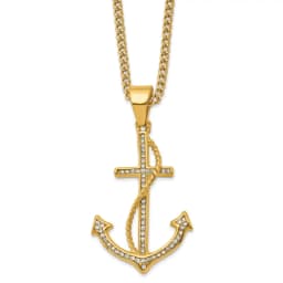 Chisel Stainless Steel Polished Yellow IP-finished with Crystal Anchor Pendant on a 24"