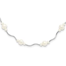 Sterling Silver Rhodium-finished 3-7mm White Near-Round Freshwater Cultured Pearl 13-Station 20 inch with 2.5 inch Extension Necklace