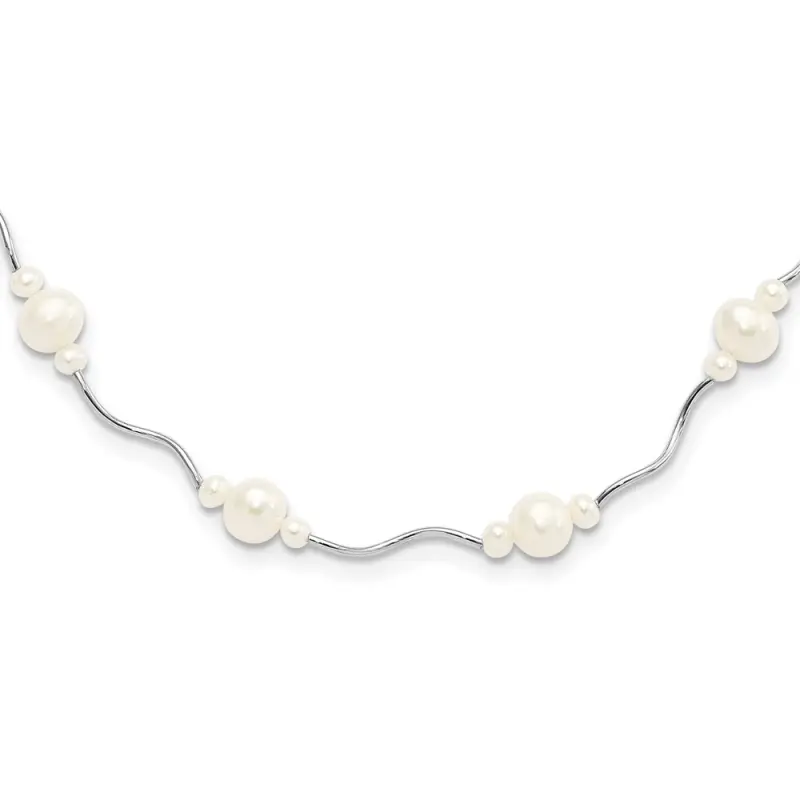 Sterling Silver Rhodium-finished 3-7mm White Near-Round Freshwater Cultured Pearl 13-Station 20 inch with 2.5 inch Extension Necklace