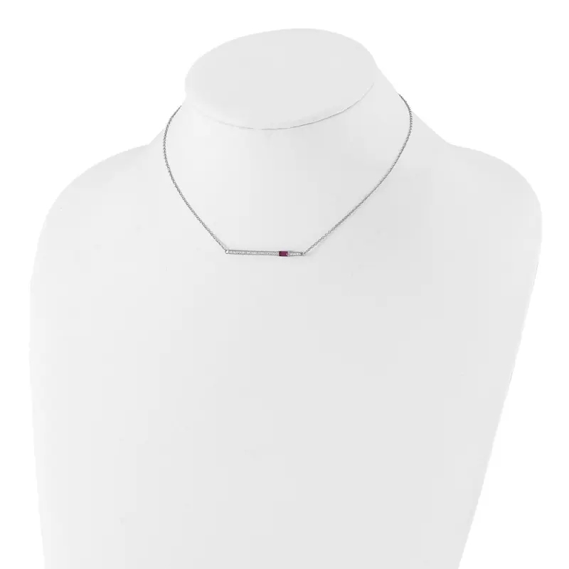 Stainless Steel Polished Preciosa & Red Glass with 2.75in ext. Necklace 15"