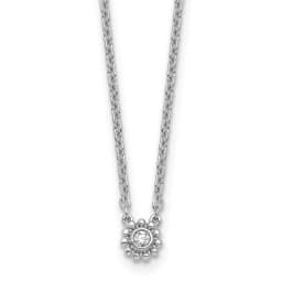 White Ice Sterling Silver Rhodium-finished 18 inch Beaded Circle with Diamond Necklace plus 2 inch Extender