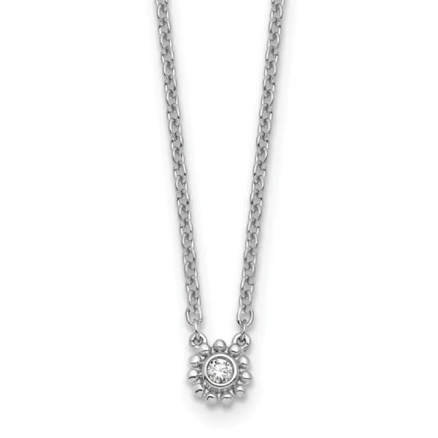 White Ice Sterling Silver Rhodium-finished 18 inch Beaded Circle with Diamond Necklace plus 2 inch Extender