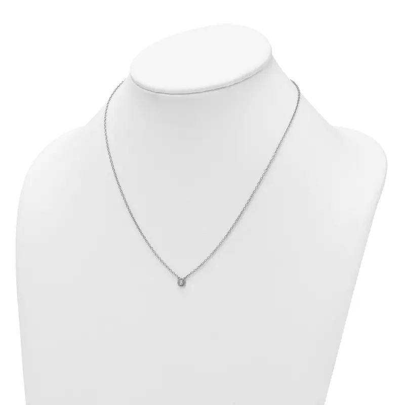 White Ice Sterling Silver Rhodium-finished 18 inch Beaded Circle with Diamond Necklace plus 2 inch Extender