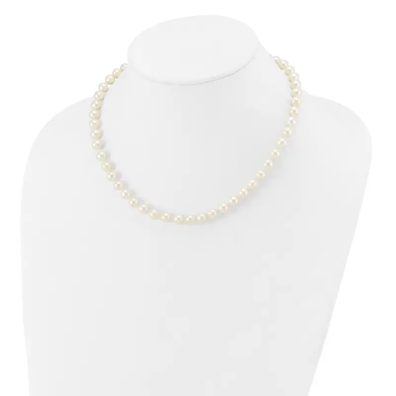 14k White Gold 7-8mm White Near Round Freshwater Cultured Pearl 16 inch Necklace