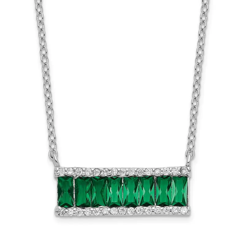 cheryl-m-sterling-silver-rhodium-plated-emerald-cut-green-nano-crystal-and-brilliant-cut-white-cz-bar-18-inch-necklace