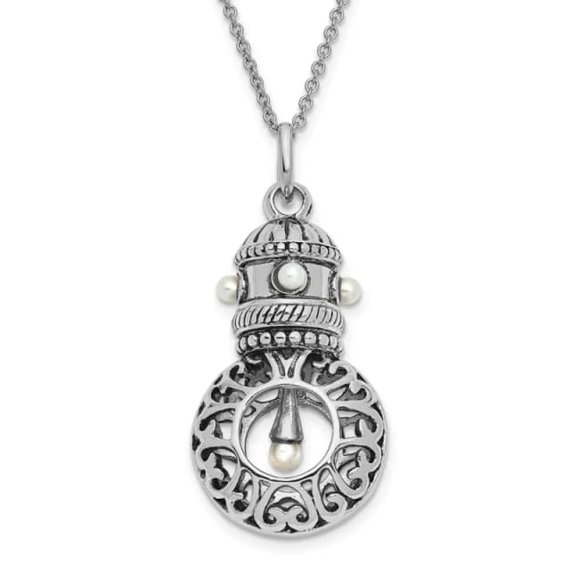 Sentimental Expressions Sterling Silver Rhodium-finished Antiqued FW Cultured Pearls of Wisdom 18in Necklace