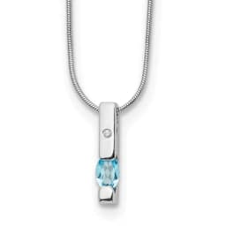 Sterling Silver Rhodium-finished 18 inch Diamond and Blue Topaz Necklace with 2 inch Extender
