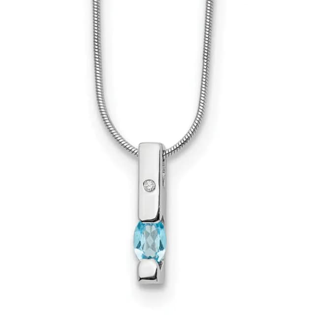 Sterling Silver Rhodium-finished 18 inch Diamond and Blue Topaz Necklace with 2 inch Extender