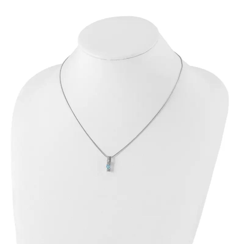 Sterling Silver Rhodium-finished 18 inch Diamond and Blue Topaz Necklace with 2 inch Extender