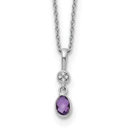 White Ice Sterling Silver Rhodium-finished 18 Inch Amethyst and Diamond Necklace with 2 Inch Extender