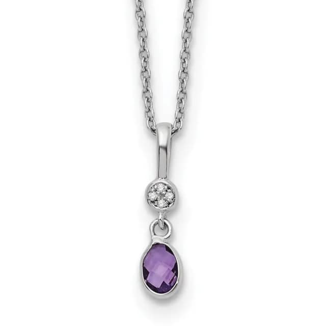 White Ice Sterling Silver Rhodium-finished 18 Inch Amethyst and Diamond Necklace with 2 Inch Extender