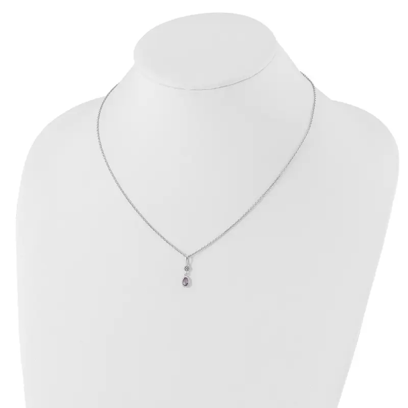 White Ice Sterling Silver Rhodium-finished 18 Inch Amethyst and Diamond Necklace with 2 Inch Extender