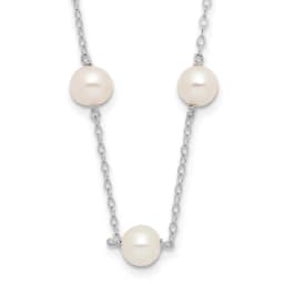 14k White Gold 5.5-6.5mm Near Round White Freshwater Cultured Pearl 12-station 18 inch Necklace