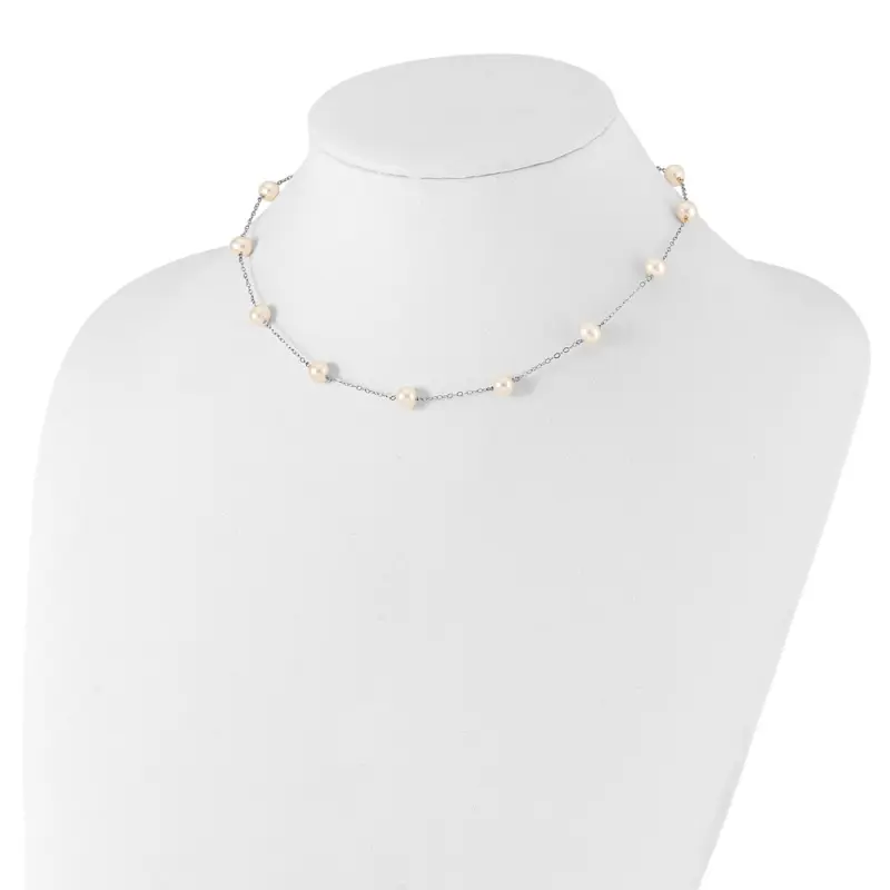 14k White Gold 5.5-6.5mm Near Round White Freshwater Cultured Pearl 12-station 18 inch Necklace