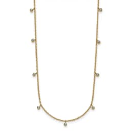 Stainless Steel Polished Yellow IP-finished Clear Crystal 17.5 inch with 2 inch Extension Necklace