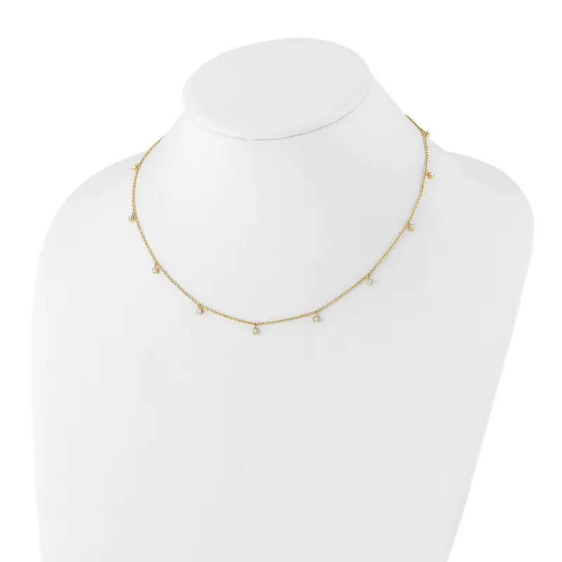 Stainless Steel Polished Yellow IP-finished Clear Crystal 17.5 inch with 2 inch Extension Necklace