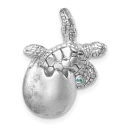 Sterling Silver Rhodium-finished Moveable Crystal Polished Hatching Turtle in Satin Egg Pendant