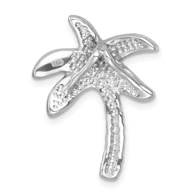 Sterling Silver Rhodium-finished Polished Green Crystal Palm Tree Chain Slide