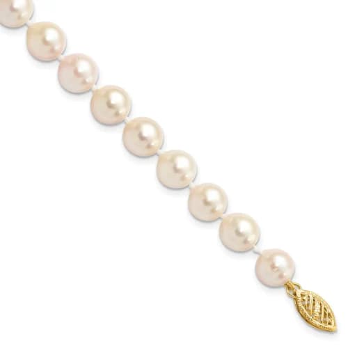 14k 7-8mm White Round Saltwater Akoya Cultured Pearl 8 inch Bracelet (0.29 Grams)