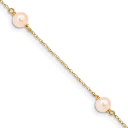 14k Madi K 5-6mm Pink Near-Round Freshwater Cultured Pearl 3-Station 6 inch Bracelet