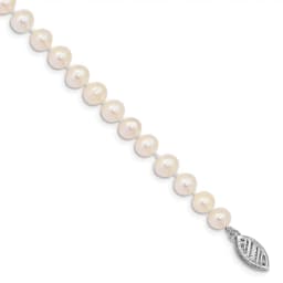 14k White Gold 5-6mm White Near Round Freshwater Cultured Pearl 7.5 inch Bracelet