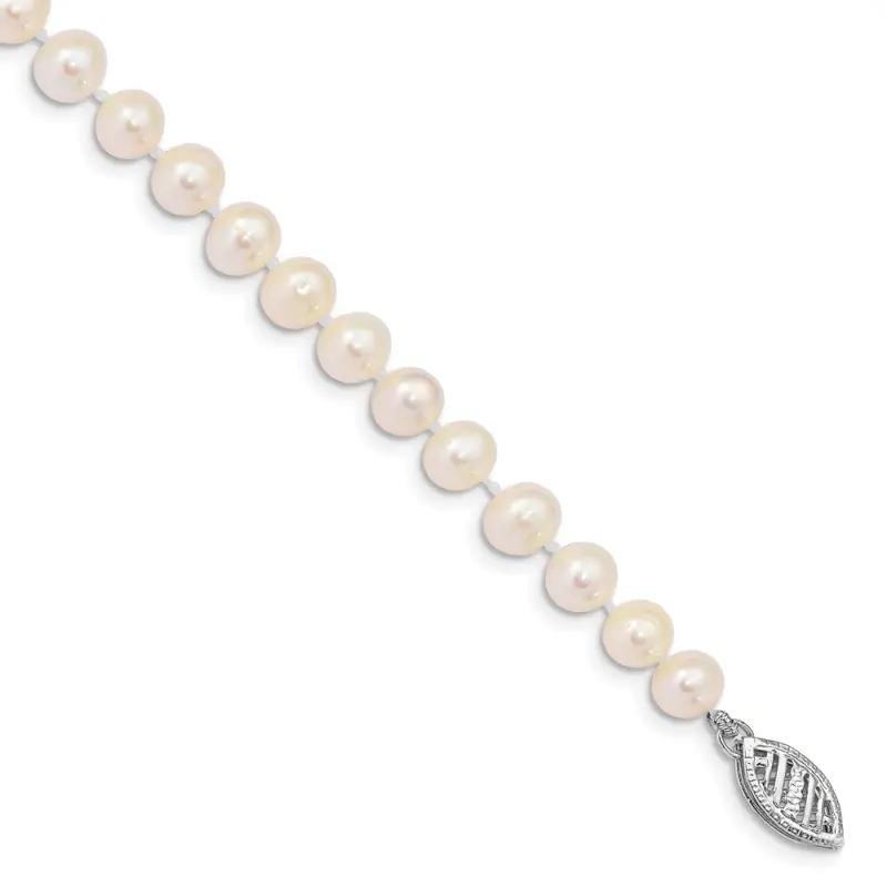 14k White Gold 5-6mm White Near Round Freshwater Cultured Pearl 7.5 inch Bracelet