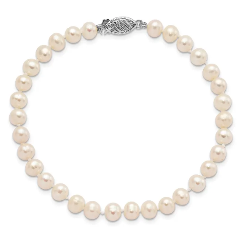 14k White Gold 5-6mm White Near Round Freshwater Cultured Pearl 7.5 inch Bracelet