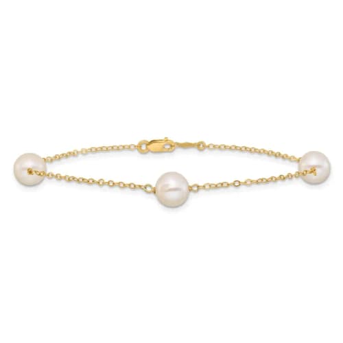 14k 7-8mm White Near-Round Freshwater Cultured Pearl 3-Station 7.25 inch Bracelet