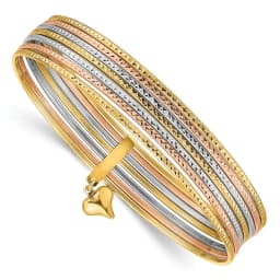 14k-w-dangle-heart-tri-color-set-of-7-textured-slip-on-bangles