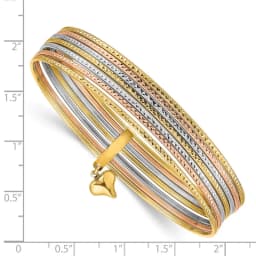 14k-w-dangle-heart-tri-color-set-of-7-textured-slip-on-bangles