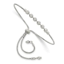 Sterling Silver Rhodium-finished Diamond-cut Beaded Adjustable Bracelet