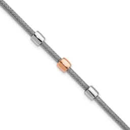 Sterling Sterling RH-finished/Rose Gold-finished Station w/1in Ext. Bracelet