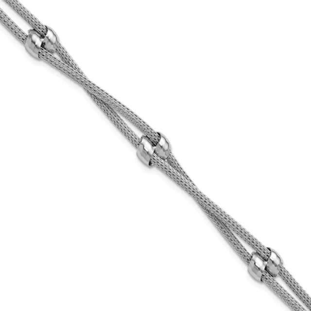 Sterling Silver RH-finished Polished 2-strand Bead w/1in ext. Bracelet