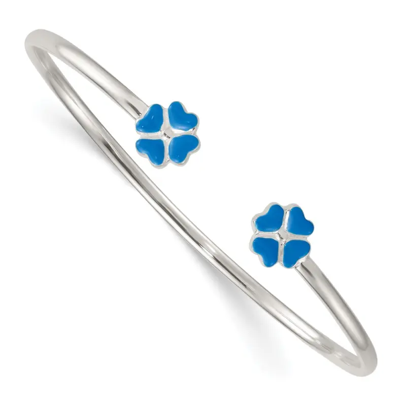 sterling-silver-polished-enameled-blue-clover-children-s-cuff-bangle