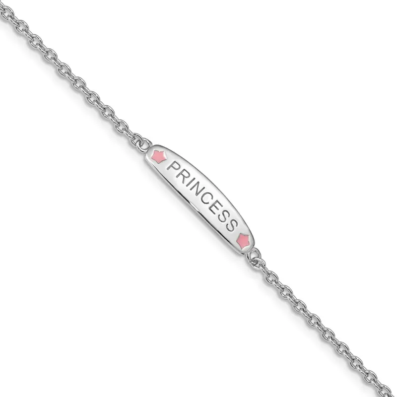 sterling-silver-rhodium-plated-polished-pink-enameled-princess-with-1-inch-extension-children-s-bracelet