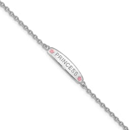 sterling-silver-rhodium-plated-polished-pink-enameled-princess-with-1-inch-extension-children-s-bracelet