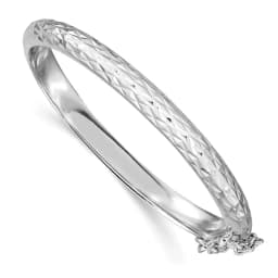 Sterling Silver Rhodium-finished Polished & Diamond-cut 4.5mm with Safety Clasp Hinged Children's Bangle