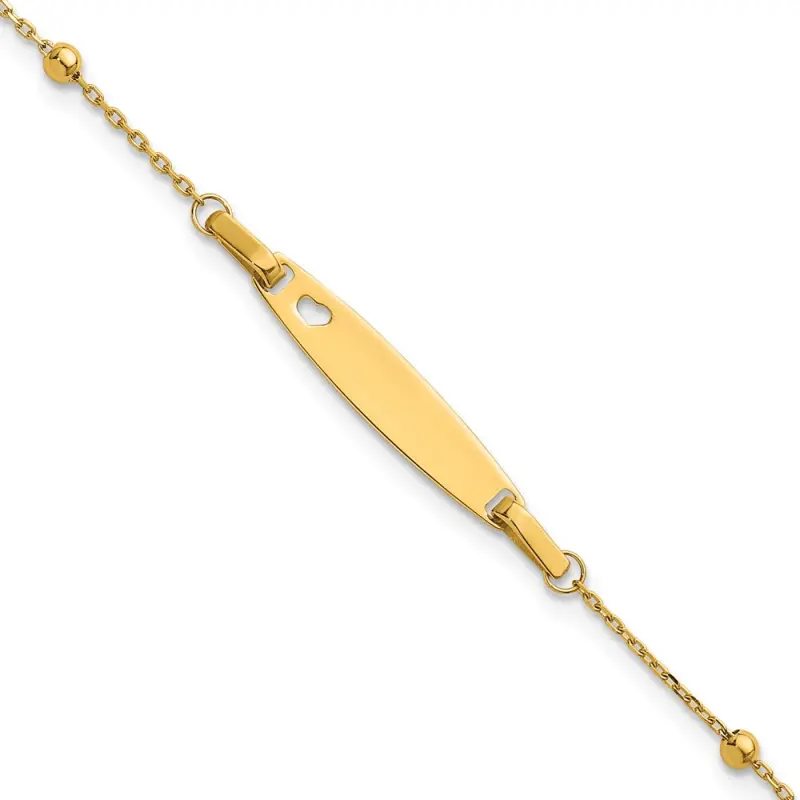 14K Polished Beaded Cut-out Heart ID 5 inch with 1 inch Extender Children's Bracelet
