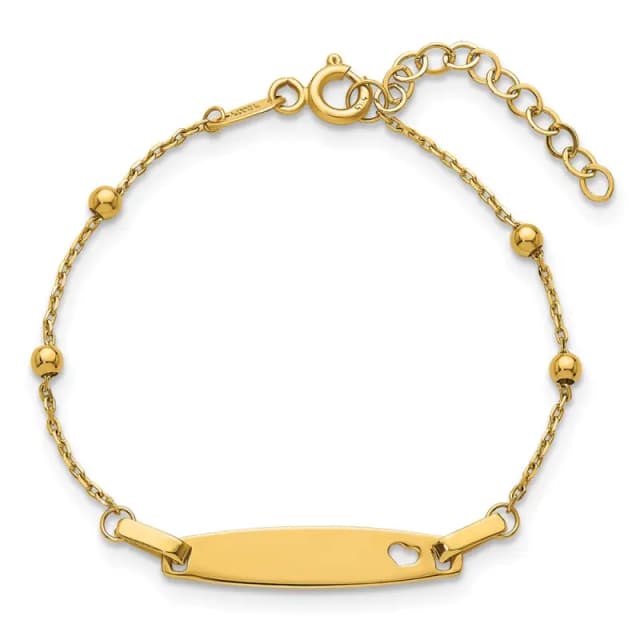 14K Polished Beaded Cut-out Heart ID 5 inch with 1 inch Extender Children's Bracelet