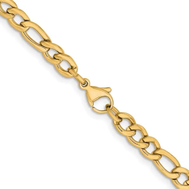 Chisel Stainless Steel Polished Yellow IP-finished 5.3mm 24 inch Figaro Chain