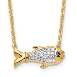 14k 1/6 carat Lab Grown Diamond VS/SI+ G+ and Created Sapphire Fish 18 inch Necklace