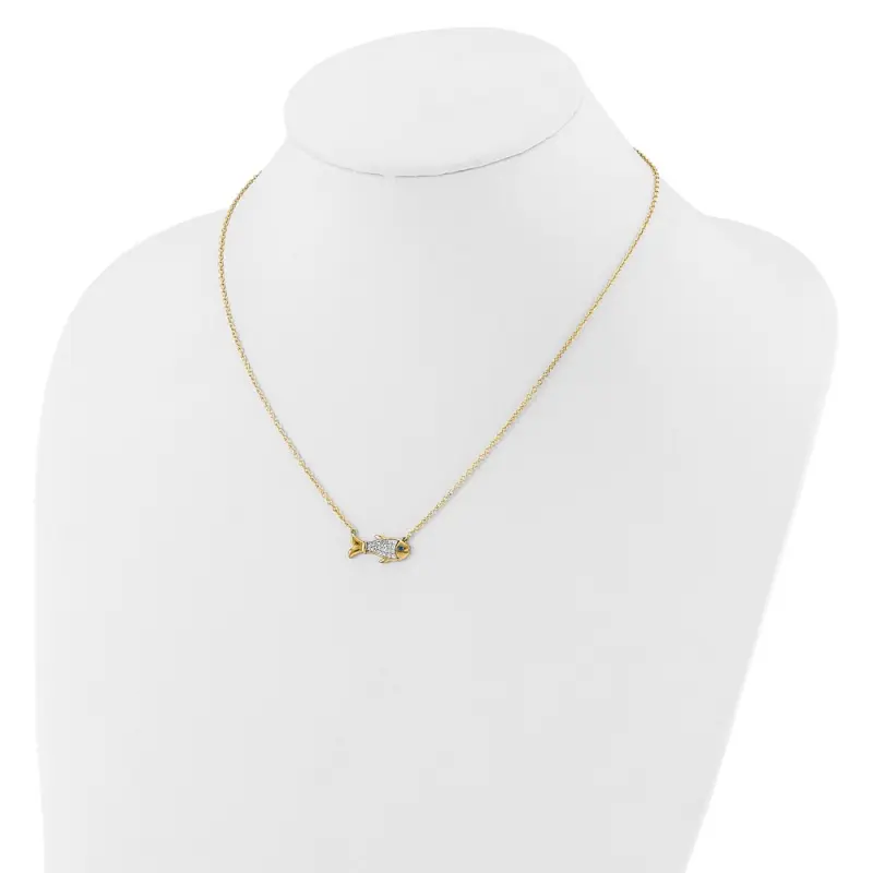 14k 1/6 carat Lab Grown Diamond VS/SI+ G+ and Created Sapphire Fish 18 inch Necklace