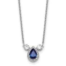 14k White Gold 1/2 carat Lab Grown Diamond VS/SI+ G+ and Created Sapphire Three Stone 16 inch Necklace
