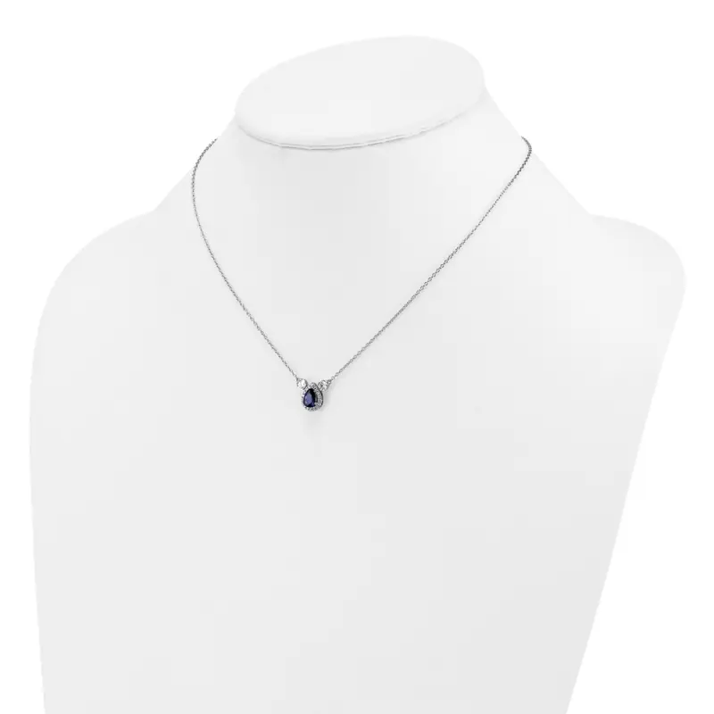 14k White Gold 1/2 carat Lab Grown Diamond VS/SI+ G+ and Created Sapphire Three Stone 16 inch Necklace