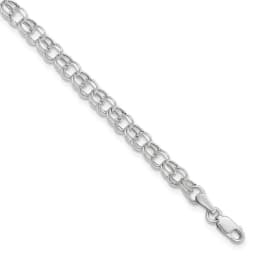 10k White Gold 6in 4.5mm Hollow Dia-cut Dbl Link Charm Bracelet