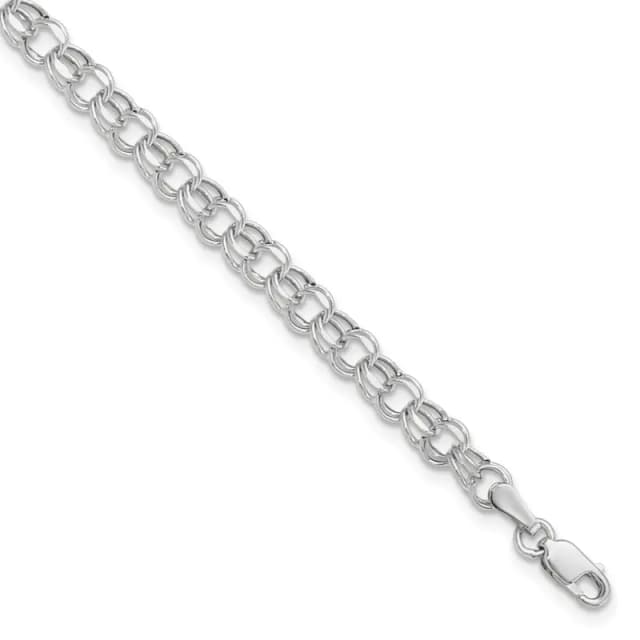 10k White Gold 6in 4.5mm Hollow Dia-cut Dbl Link Charm Bracelet